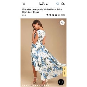 French Countryside White Floral Print High-Low Dress, Size Small